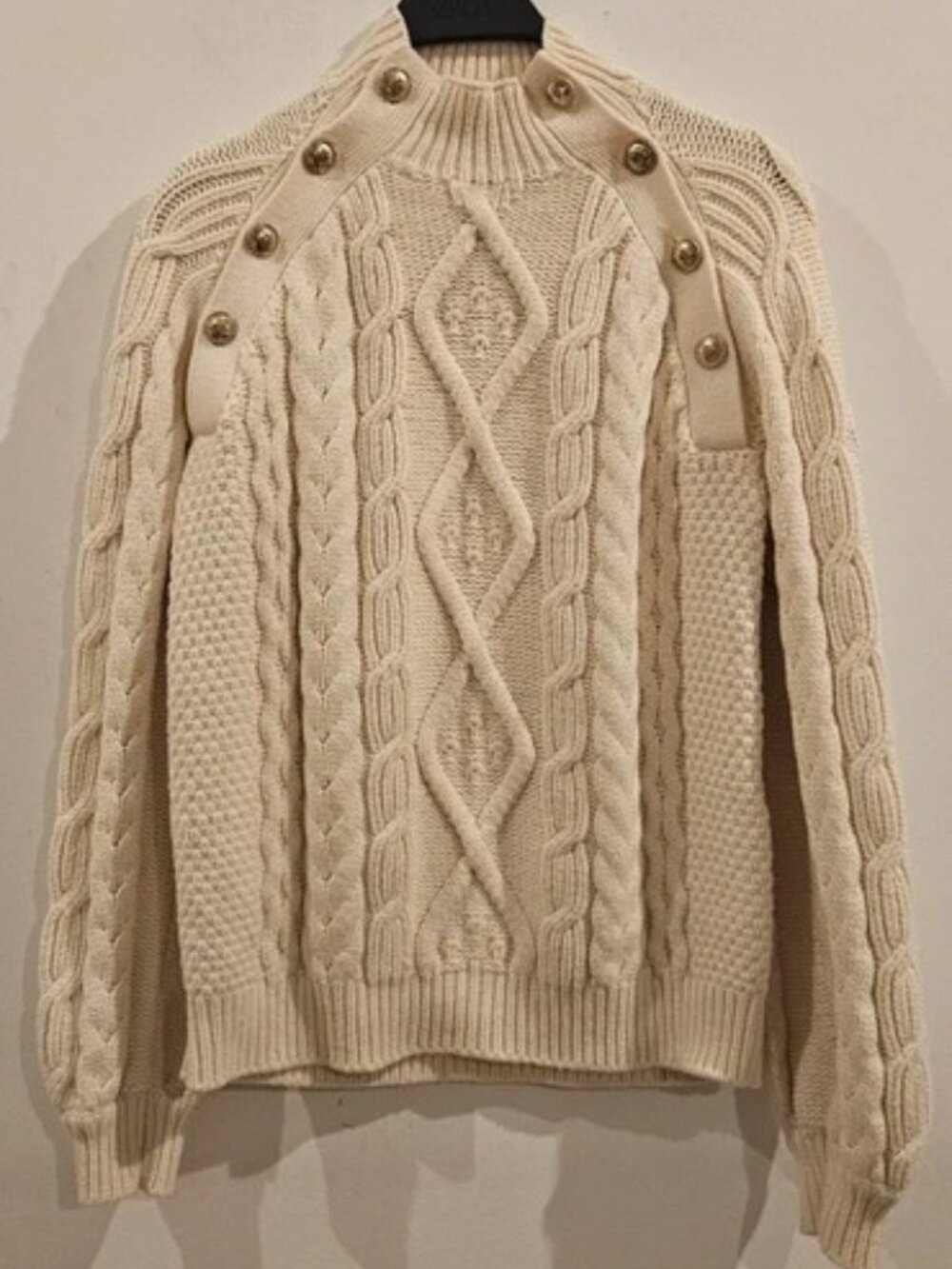 Maje Cable Knit Mock Neck Sweater Cream Size S
